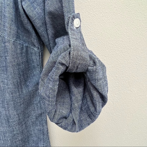 J. Crew Factory Chambray 3/4 Roll Tab Sleeve Button Down Top Size XS - Picture 3 of 11